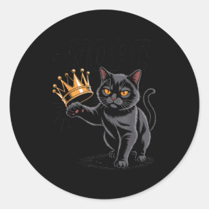 No Kings In America Funny Black Cat Kicking Crown Classic Round Sticker