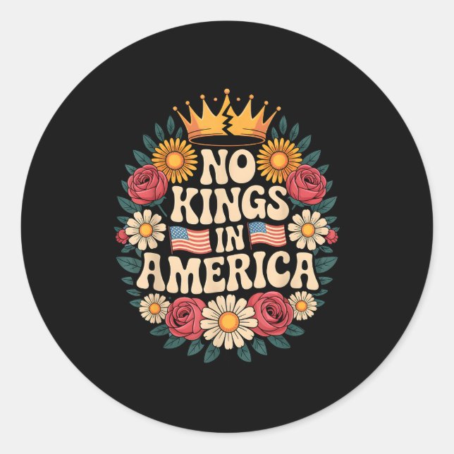 No Kings In America Patriotic Democracy Dom Retro  Classic Round Sticker (Front)