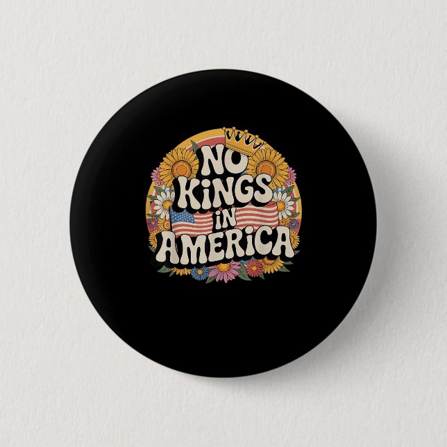 No Kings In America Since 1776 Distressed USA Flag 2 Inch Round Button (Front)