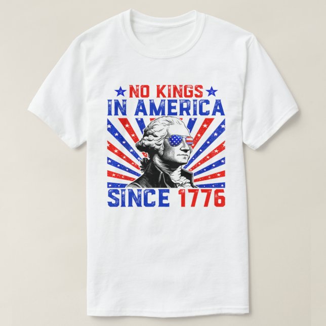 No Kings in America Since 1776 Distressed USA Flag T-Shirt (Design Front)