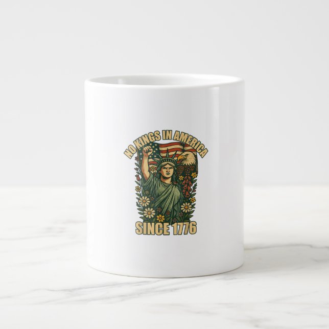 No Kings In America Statue Of Justice For Immigran Large Coffee Mug (Front)