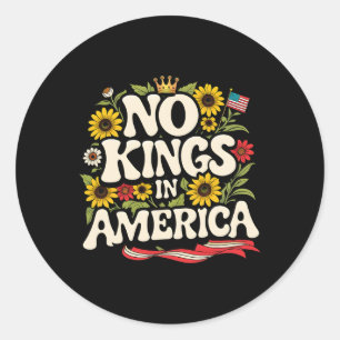 No Kings In America Usa Vintage Floral 4th Of July Classic Round Sticker