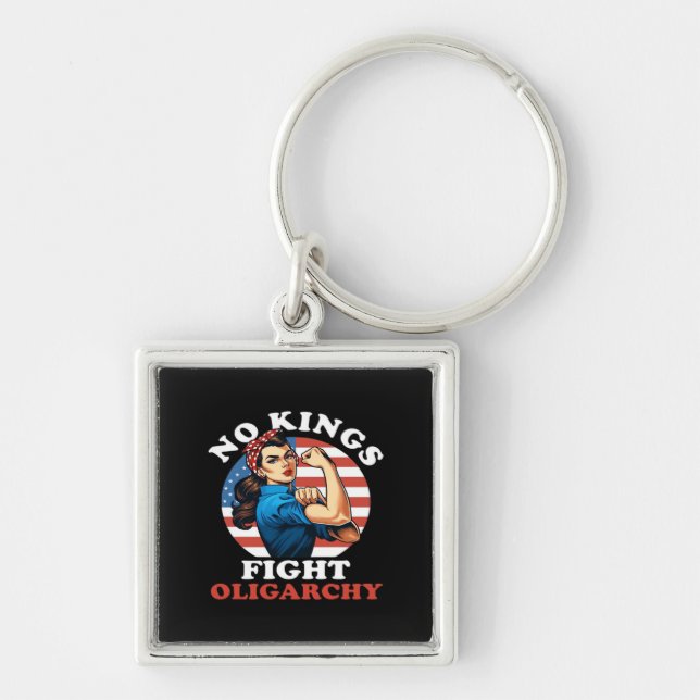 No Kings Oligarchy Retro Classic Keychain (Front)