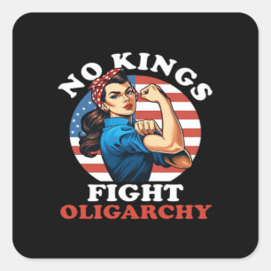 No Kings Oligarchy Retro Classic Square Sticker