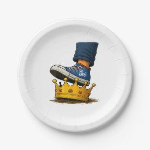 No Kings Shoe On Crown Paper Plate