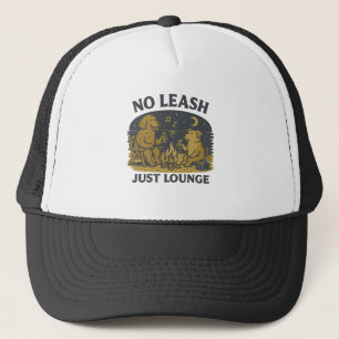 No Leash Just Lounge Relaxing Campfire Dogs Beac Trucker Hat