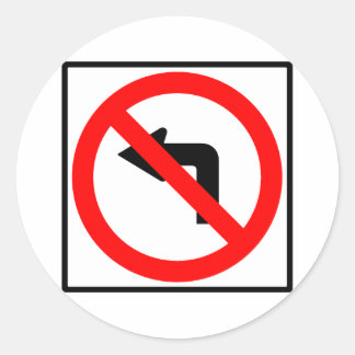 No Left Turn Highway Sign Classic Round Sticker