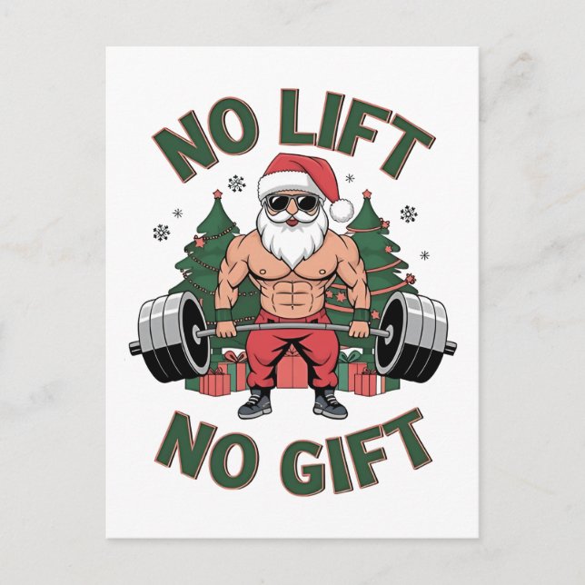 No Lift No Gift Funny Santa Claus Gym Fitness  Announcement Postcard (Front)