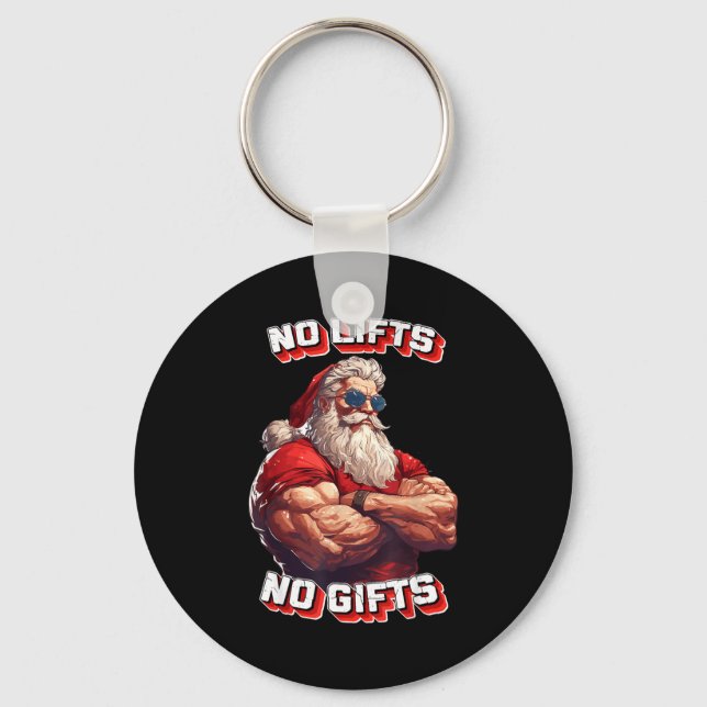 No Lifts No Bodybuilder Fitness Santa Christmas  Keychain (Front)