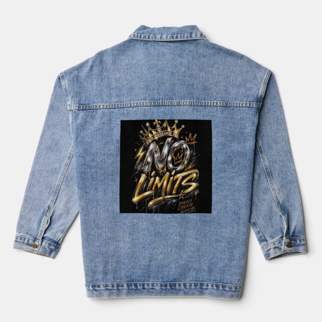 No Limits Gold Crown Luxury Design Denim Jacket (Back)