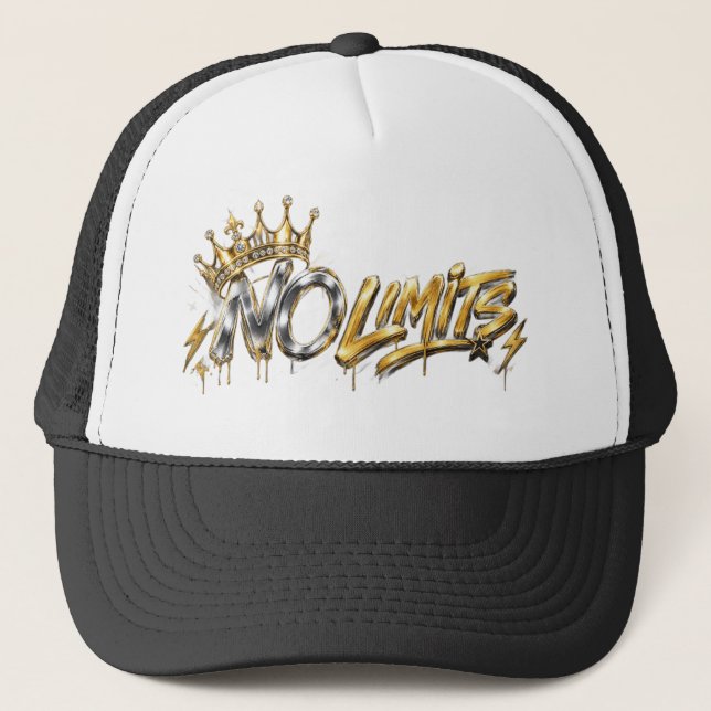 No Limits Gold Crown Luxury Design Trucker Hat (Front)