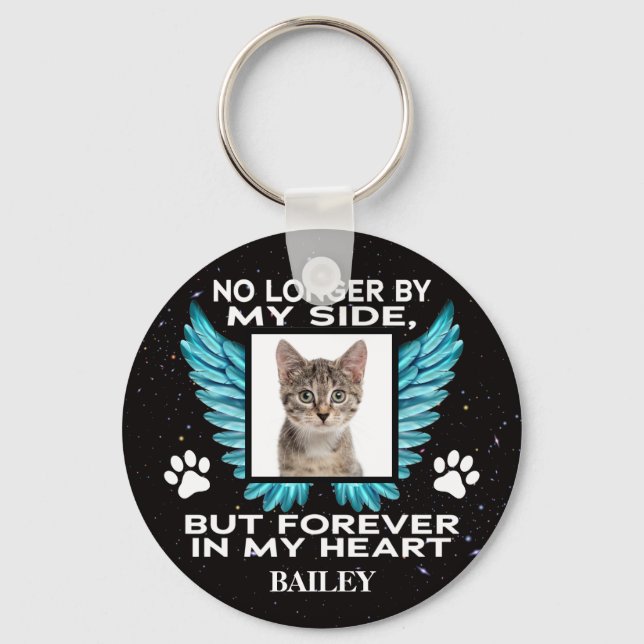 No Longer by My Side, Cat Memorial – Custom Photo  Keychain (Front)