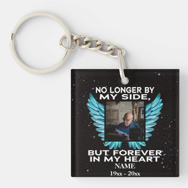 No Longer by My Side, memorial photo keepsake Keychain (Front)