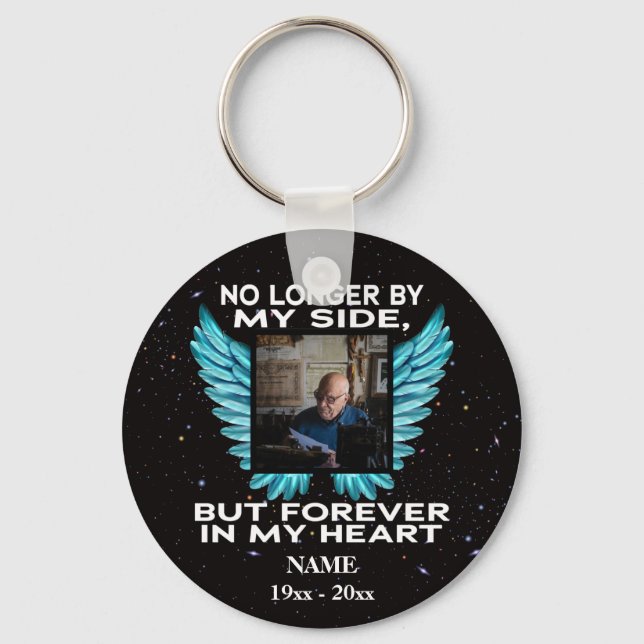 No Longer by My Side, memorial photo keepsake Keychain (Front)