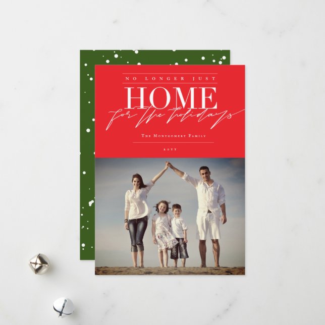 No Longer Just Home For The Holidays Funny Photo Holiday Card (Front/Back In Situ)