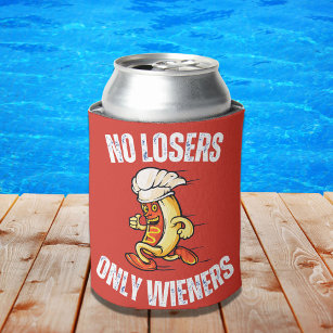 No Losers Only Wieners Funny Hotdog Pun  Can Cooler