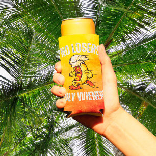No Losers Only Wieners Funny Hotdog Pun Seltzer Can Cooler