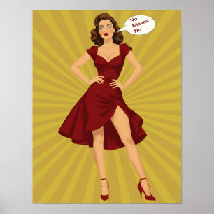 "No Means No" Feminist Pin-Up Girl - Retro Art Poster