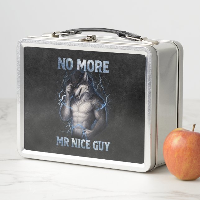 No More Mr Nice Guy Funny Alpha Wolf Meme Brainrot Metal Lunch Box (In Situ)