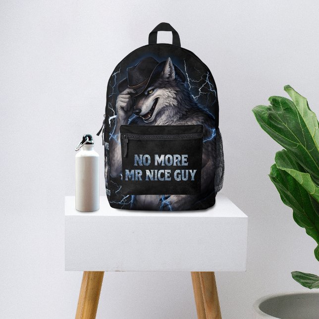 No More Mr Nice Guy Funny Alpha Wolf Meme Brainrot Printed Backpack (Creator Uploaded)