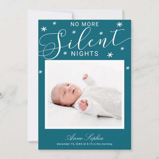 No More Silent Nights Christmas Birth Announcement (Front)