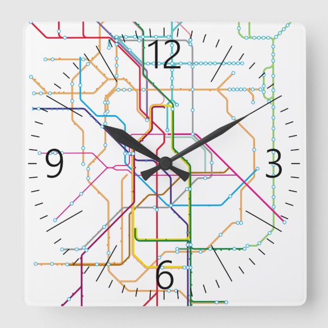 No name transport map square wall clock (Front)