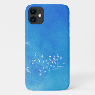 "No net ensnares me" + birds (white on blue) iPhone 11 Case