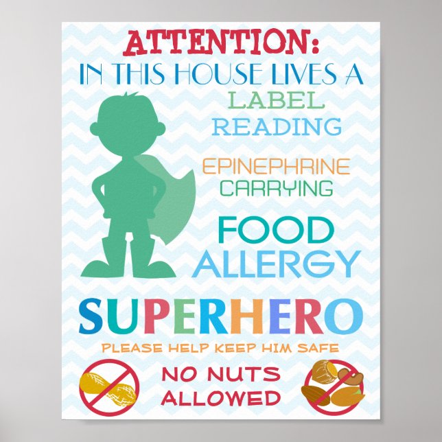 No Nuts Allowed Superhero Boy Sign for Home (Front)