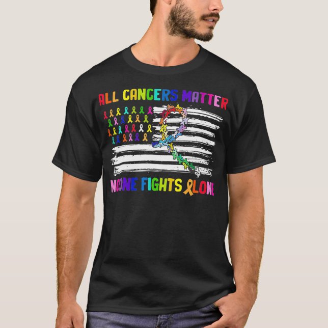 No One Fights Cancer Alone US Flag  T-Shirt (Front)