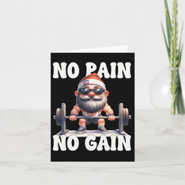 No Pain No Gain Fitness Gnome Love Weightlifting T Card (Front)