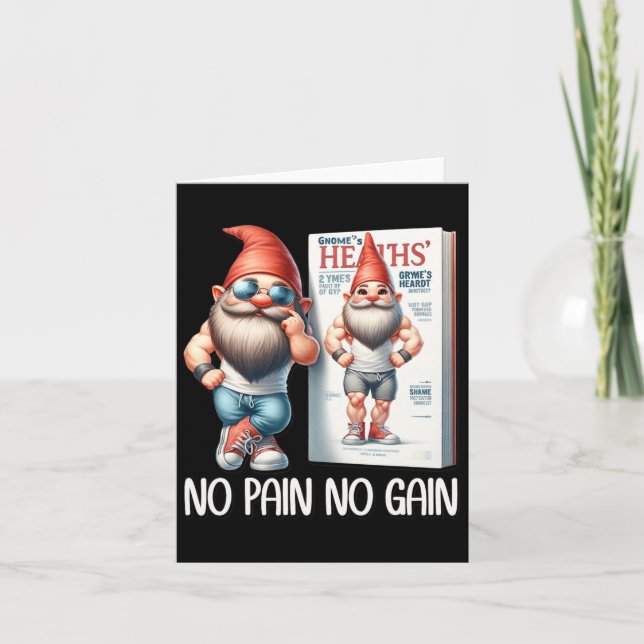 No Pain No Gain Funny Body Building Gnome For Fitn Card (Front)