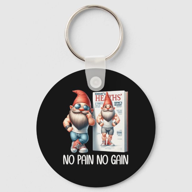 No Pain No Gain Funny Body Building Gnome For Fitn Keychain (Front)