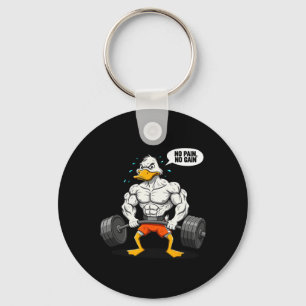 No Pain No Gain Funny Duck Weightlifter Joke Gym M Keychain