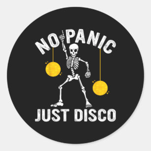 No Panic Just Disco Funny Skeleton Dancing Goth Em Classic Round Sticker
