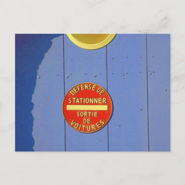 No Parking French Sign Blue Garage Door Postcard (Front)