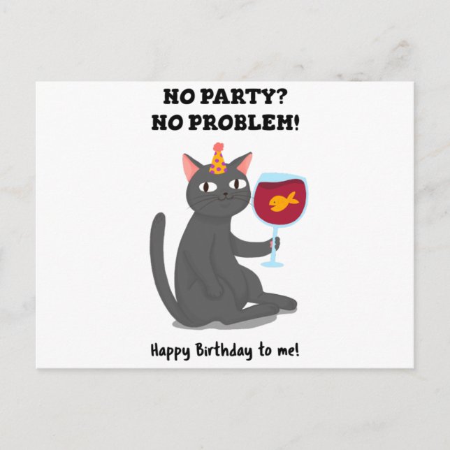NO PARTY NO PROBLEM HAPPY BITRHDAY TO ME POSTCARD (Front)