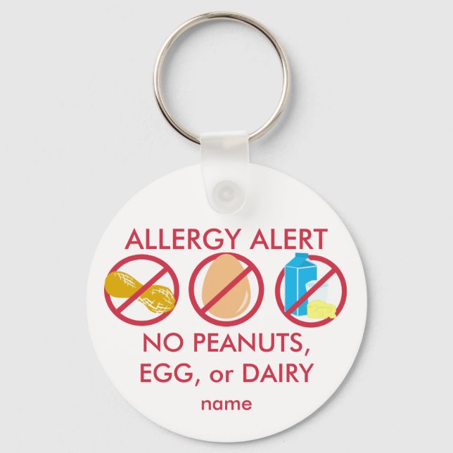 No Peanuts Egg or Dairy Allergy Alert Keychain (Front)