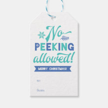No peeking blue and real Christmas gift tag
