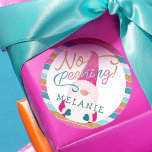 No Peeking Bright Glitter Stripe Gnome Santa Claus Classic Round Sticker<br><div class="desc">No Peeking Before Christmas Sticker! Save guard your Christmas presents from your seeking peekers with this fun and cute gnome Santa clause no peeking sticker. Design features bright cheery colours with neon pinks, bright teals, and a fun faux glitter stripe design perfect for all ages. Design features our fun and...</div>