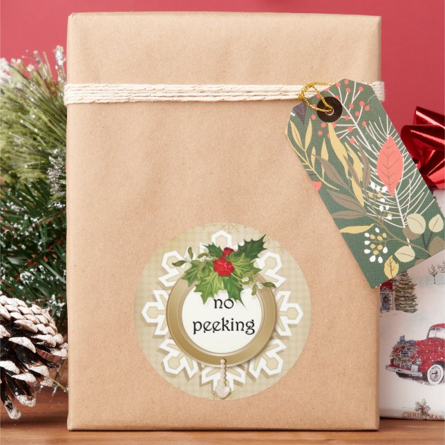 No Peeking Christmas Classic Round Sticker (Holiday)