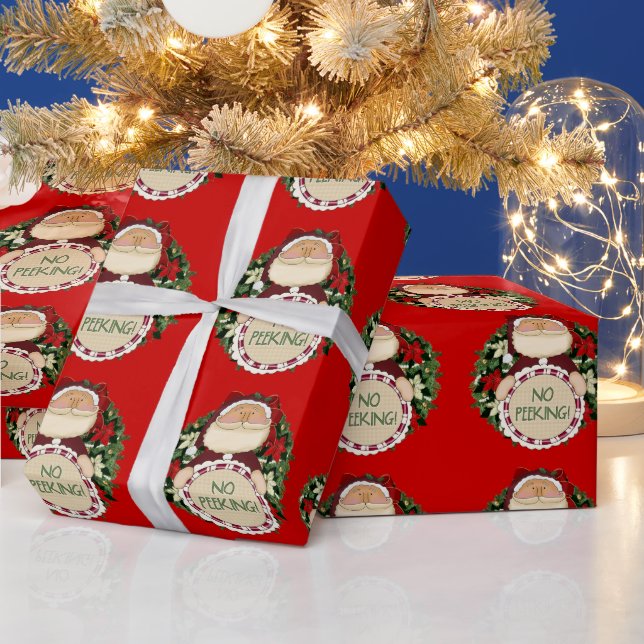 No Peeking Christmas Santa wrapping paper (Holidays)
