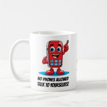 No Phones Allowed Retro Red Phone Monogram Mug