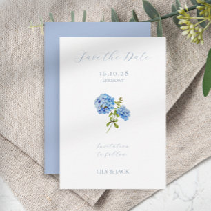 No Photo Blue Script Hydrangea Save The Date Card