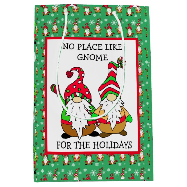 No Place like Gnome for the Holidays Christmas Medium Gift Bag (Front)