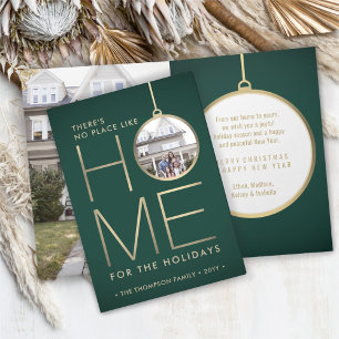 No Place Like Home 2 Photo Christmas Green Folded Holiday Card