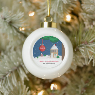 No Place Like Home Customizable Winter Scene Ceramic Ball Christmas Ornament