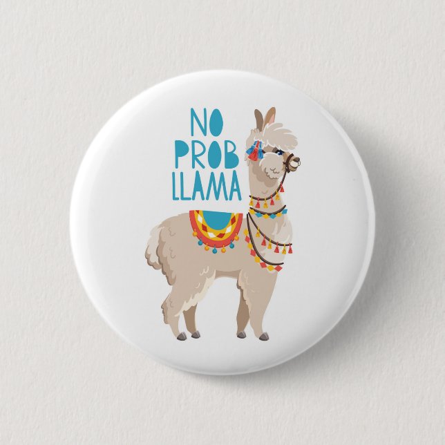 No Prob Llama 2 Inch Round Button (Front)