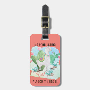 No Prob Llama Alpaca My Bags - Coral Personalized Luggage Tag