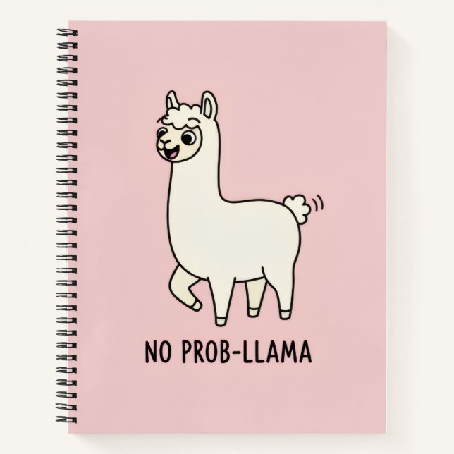 "No Prob-Llama" Cute Llama Doodle - Chill Vibe Notebook (Front)