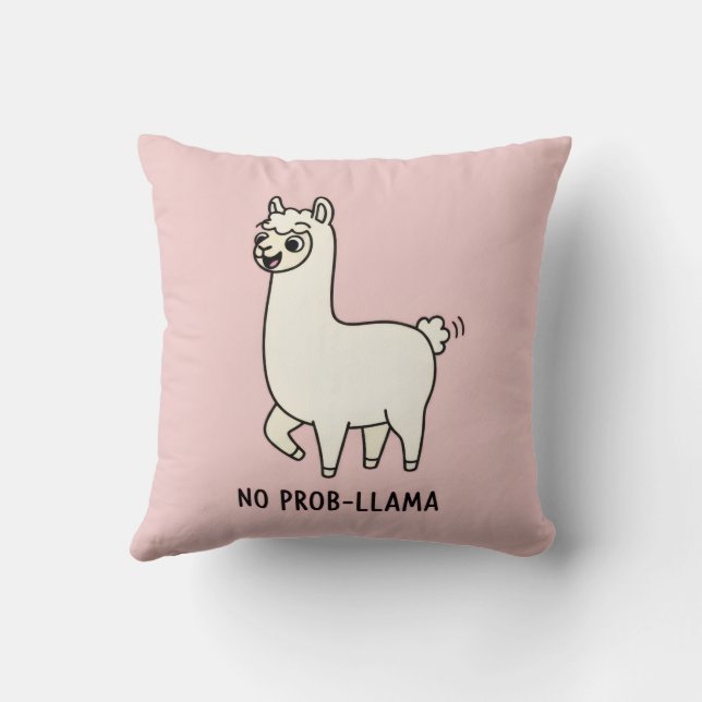 "No Prob-Llama" Cute Llama Doodle - Chill Vibe Throw Pillow (Back)